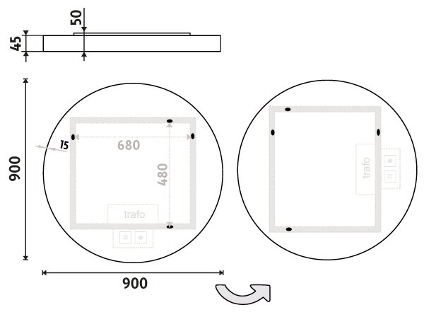 Nimco Bílé LED zrcadlo 28W, Ø 90 cm se dvěma dotykovými senzory