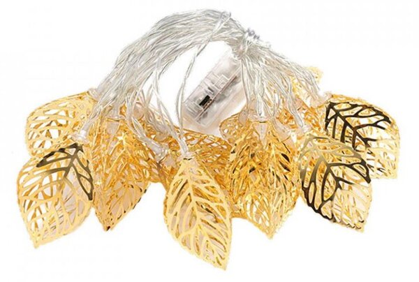 HJ Světelný řetěz se zlatými listy a průhledným kabelem 2 m 10 LED