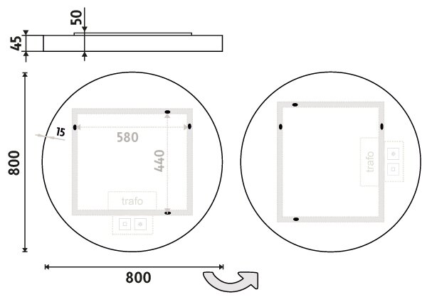 Nimco Bílé LED zrcadlo 26W, Ø 80 cm se dvěma dotykovými senzory