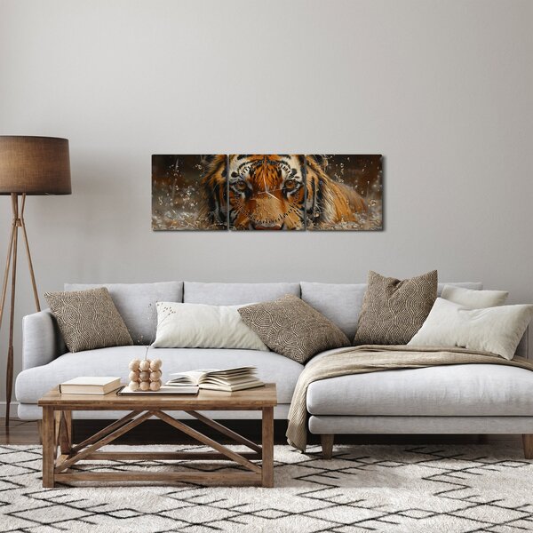 Obraz - Portrét tygra ve vodě (s hodinami) (90x30 cm)