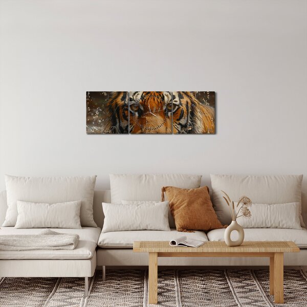 Obraz - Portrét tygra ve vodě (s hodinami) (90x30 cm)