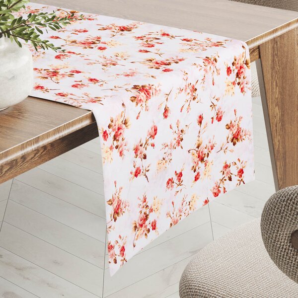 Biante Bavlněný běhoun na stůl Sandra SA-304 Oranžovo žluté růžičky na bílém 20x120 cm