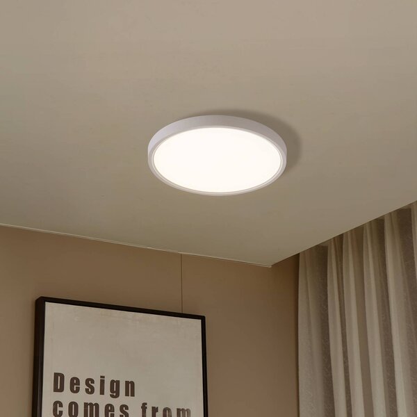 Lindby Smart LED stropní svítidlo Deika, Ø 30 cm, bílé, Tuya, stmívatelný, Bílá / opál, Obývací pokoj / jídelna, Plast, Moderní