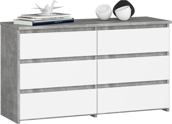 BDW, komoda, 6 zásuvek, 100x57, skříň, příborník, beton / bílá