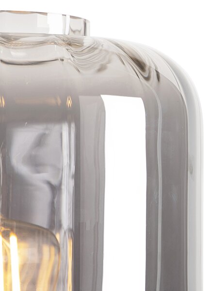 Designová stojací lampa černá s kouřovým sklem - Qara