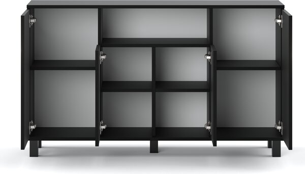 STIV Möbel | Komoda 140x35x80 cm Černý Mat | 4 dvířka | Obývací pokoj Ložnice | 9 polic | Moderní design
