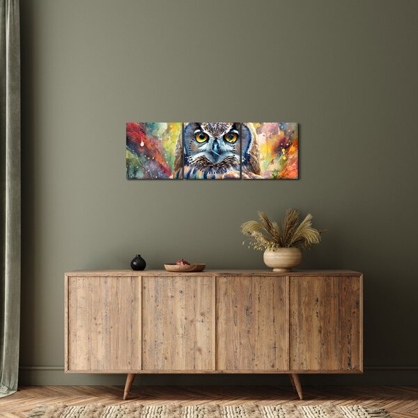 Obraz - Malba sovy (s hodinami) (90x30 cm)