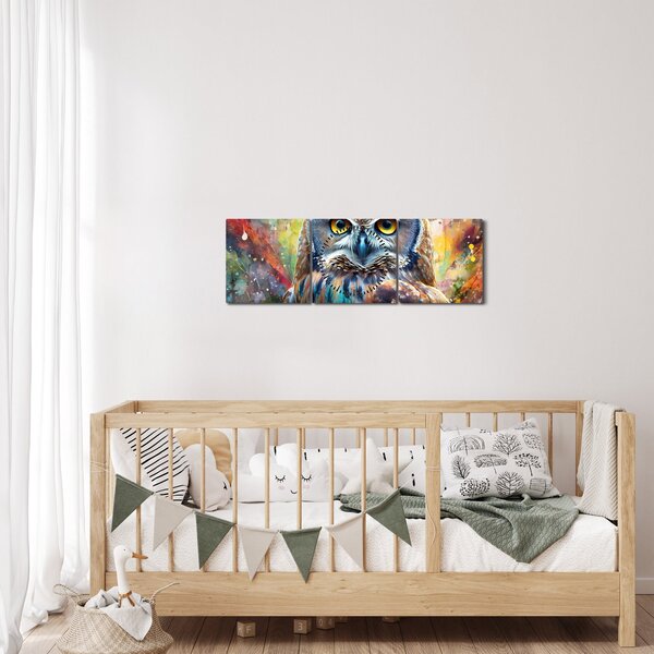 Obraz - Malba sovy (s hodinami) (90x30 cm)