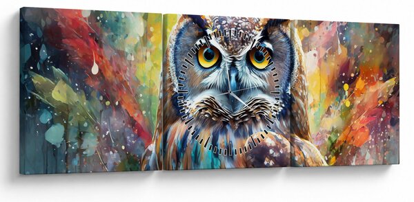 Obraz - Malba sovy (s hodinami) (90x30 cm)