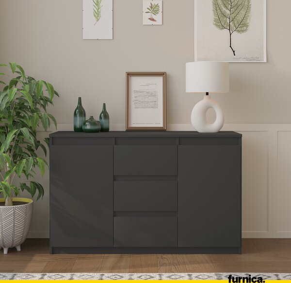 FURNICA - MIKEL - Komoda se 3 zásuvkami a 2 dvířky - antracitově šedá V75cm Š120cm H35cm