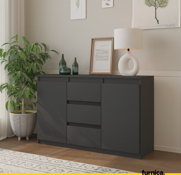 FURNICA - MIKEL - Komoda se 3 zásuvkami a 2 dvířky - antracitově šedá V75cm Š120cm H35cm