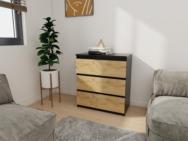 Komoda - 3 zásuvky - 70 cm - Černá - Dub Craft Gold - Moderní příborník - Vysoká kvalita