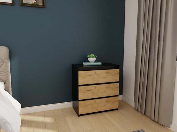 Komoda - 3 zásuvky - 70 cm - Černá - Dub Craft Gold - Moderní příborník - Vysoká kvalita