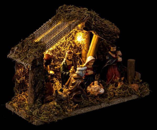Betlém s osvětlením LED, 20 x 15 cm