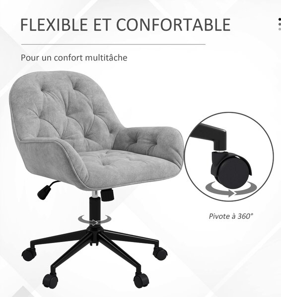 Vinsetto Kancelářská židle, Kancelářská židle s sametovým povrchem, 360° otočné sedadlo, Výškově nastavitelné, Ergonomická židle s kulatým opěradlem