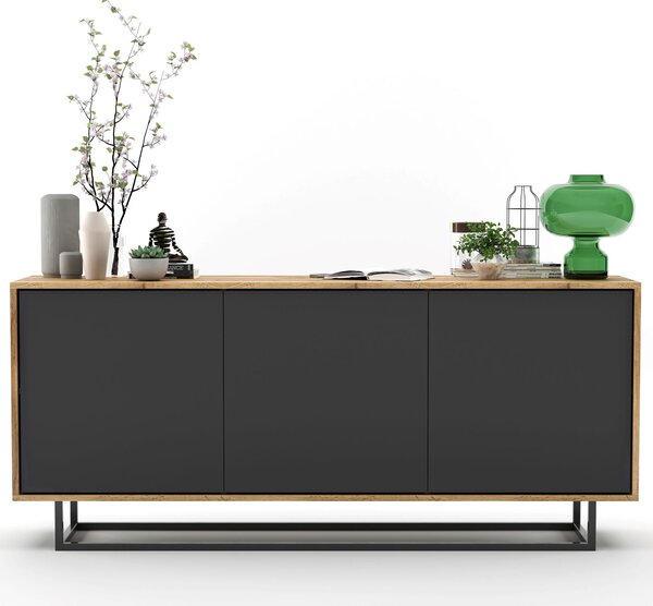 Komoda RTV ve stylu loft Dub Wotan Apollo 3D - Moderní - Nábytek Lindner - 168cm x 35cm x 72 cm , Barva: dub Wotan matný - Grafitový mat