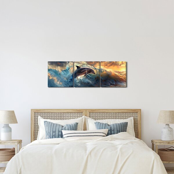 Obraz - Delfín, ilustrace (s hodinami) (90x30 cm)