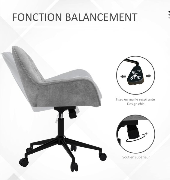 Vinsetto Kancelářská židle, Kancelářská židle s sametovým povrchem, 360° otočné sedadlo, Výškově nastavitelné, Ergonomická židle s kulatým opěradlem
