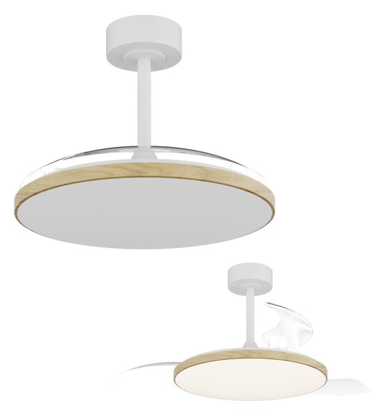 Mantra 9009 Slim Mini, rozvinovací ventilátor se svítidlem a dálk. ovladačem, LED 45W 2700-5000K, bílá/dřevěná, průměr 41/90cm