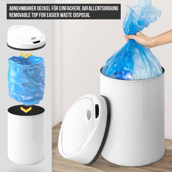 Bezdotykový koš na odpadky se senzorem, 50 l, bílý
