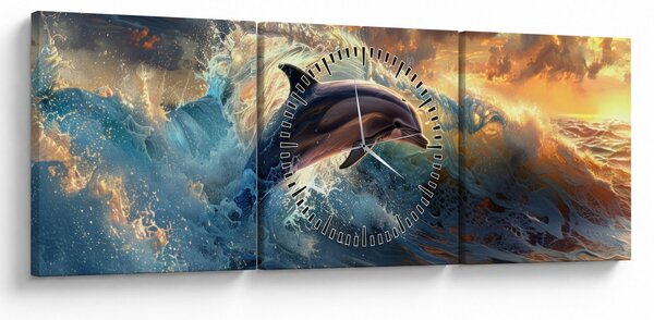 Obraz - Delfín, ilustrace (s hodinami) (90x30 cm)
