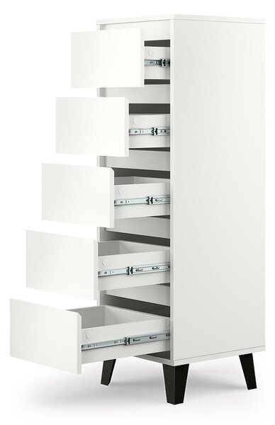 VBChome Komoda 5 zásuvek 40 x 39 x 120 cm Bílá bezúchytková komoda Víceúčelová skříňka do předsíně Ložnice Obývací pokoj Dětský pokoj Moderní