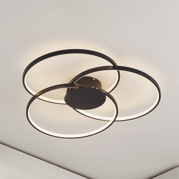 Lindby LED stropní svítidlo Riley, černé, 3 000 K, stmívatelné, stmívatelný, Černá, Obývací pokoj / jídelna, Hliník, Moderní