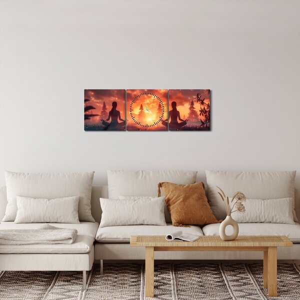 Obraz - Jóga v přírodě (s hodinami) (90x30 cm)