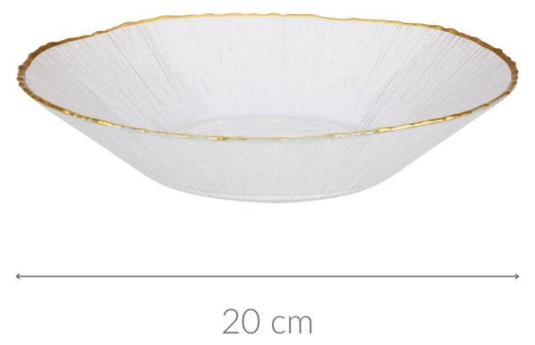 Skleněný hluboký talíř se zlatým okrajem DATURA, 20 cm