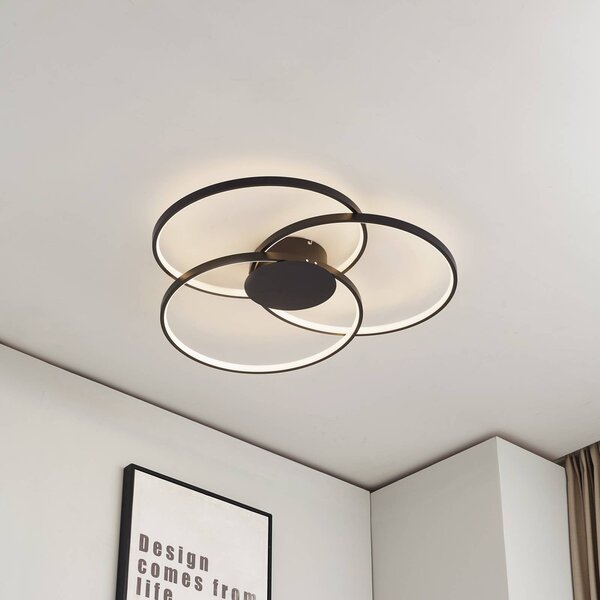 Lindby LED stropní svítidlo Riley, černé, 3 000 K, stmívatelné, stmívatelný, Černá, Obývací pokoj / jídelna, Hliník, Moderní