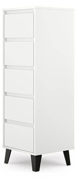 VBChome Komoda 5 zásuvek 40 x 39 x 120 cm Bílá bezúchytková komoda Víceúčelová skříňka do předsíně Ložnice Obývací pokoj Dětský pokoj Moderní