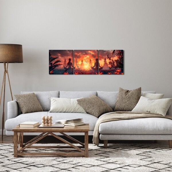 Obraz - Jóga v přírodě (s hodinami) (90x30 cm)