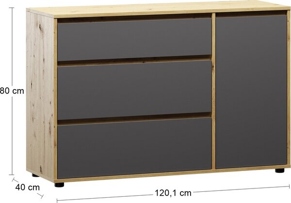 Nabbi Komoda se zásuvkami Norman CH-1D/3DR - šedý grafit / dub wotan