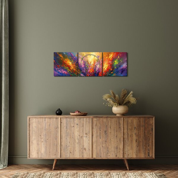 Obraz - Abstrakce květin (s hodinami) (90x30 cm)