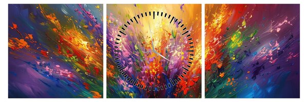 Obraz - Abstrakce květin (s hodinami) (90x30 cm)