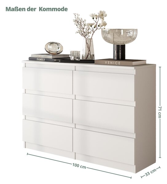 Komoda / příborník se 6 zásuvkami - bílá matná V71cm Š100cm H33cm