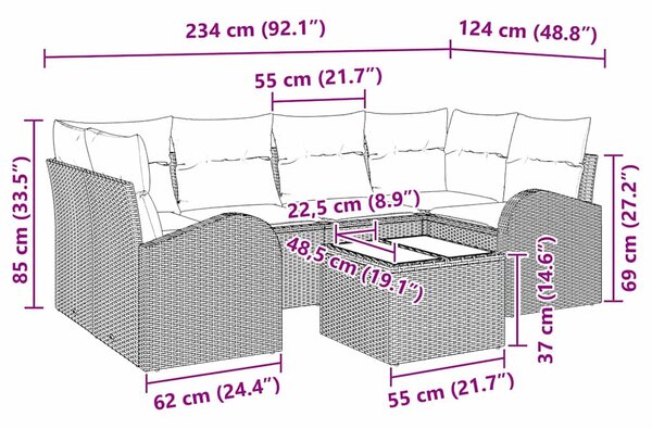 Sada zahradních pohovek 7 ks 6-Počet míst Hnědá a krémová 3354607