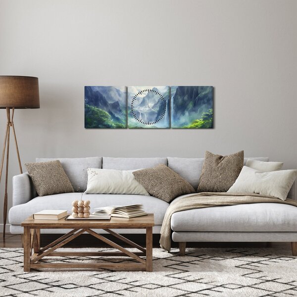 Obraz - Údolí vodopádů (s hodinami) (90x30 cm)