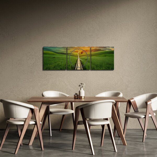 Obraz - Východ slunce nad údolím (s hodinami) (90x30 cm)