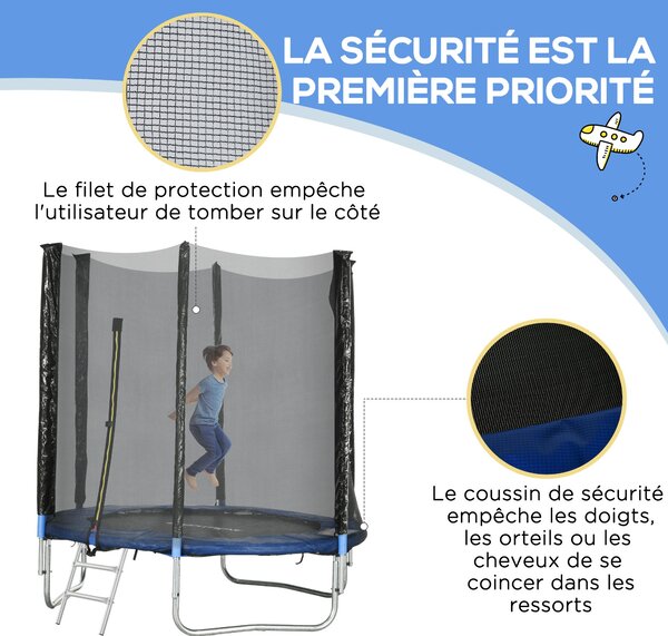 SPORTNOW Outdoor Dětský Trampolína, Průměr 180 cm, Zahradní Trampolína pro Děti se Zabezpečovací Sítí, Polstrované Tyče a Žebříkem, pro Děti, Teenager