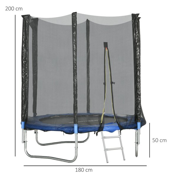 SPORTNOW Outdoor Dětský Trampolína, Průměr 180 cm, Zahradní Trampolína pro Děti se Zabezpečovací Sítí, Polstrované Tyče a Žebříkem, pro Děti, Teenager