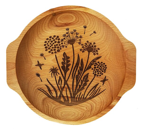 AMADEA Dřevěná miska květiny - pampelišky, masivní dřevo, 24 cm
