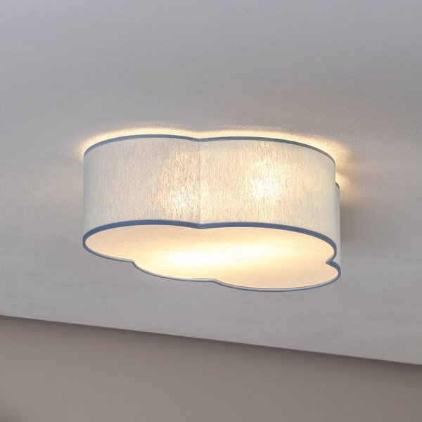 TK Lighting Stropní světlo Cloud, modré, délka 43 cm, textil, mrak, E27, stmívatelný, Modrá, Dětský pokoj, Textil / tkanina / hedvábí, Young lifestyle