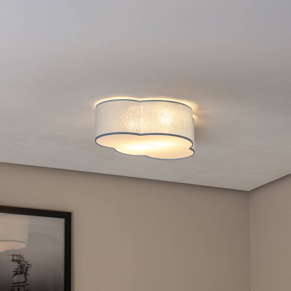 TK Lighting Stropní světlo Cloud, modré, délka 43 cm, textil, mrak, E27, stmívatelný, Modrá, Dětský pokoj, Textil / tkanina / hedvábí, Young lifestyle