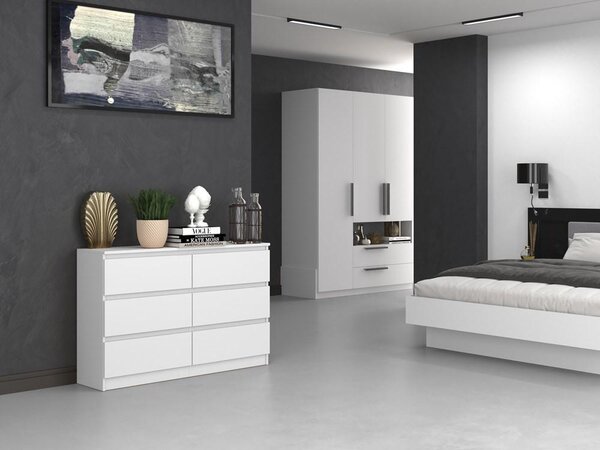 Komoda bílá se šesti zásuvkami, ložnice, chodba, skříň, příborník, vysoký příborník, šířka 120 cm, výška 75 cm