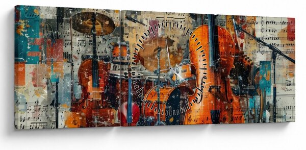 Obraz - Hudební nástroje (s hodinami) (90x30 cm)