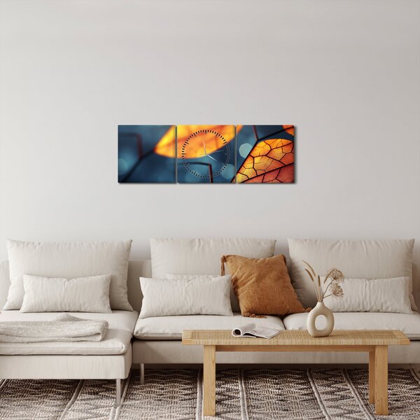 Obraz - Textura listů (s hodinami) (90x30 cm)