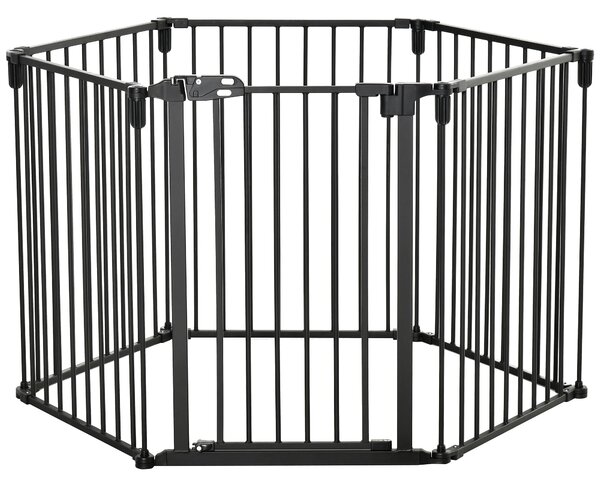 PawHut Bezpečnostní Bariera na Krb Modrý Ochranný Oplocení pro Domácí Zvířata Modulární Skládací 6 Panelů s Dveřmi Bez Vrtání 362,5 x 76 cm Černá | Ao