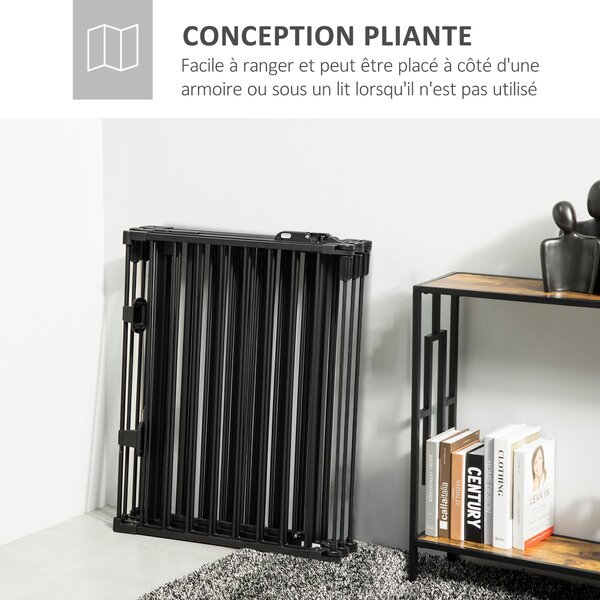 PawHut Bezpečnostní Bariera na Krb Modrý Ochranný Oplocení pro Domácí Zvířata Modulární Skládací 6 Panelů s Dveřmi Bez Vrtání 362,5 x 76 cm Černá | Ao