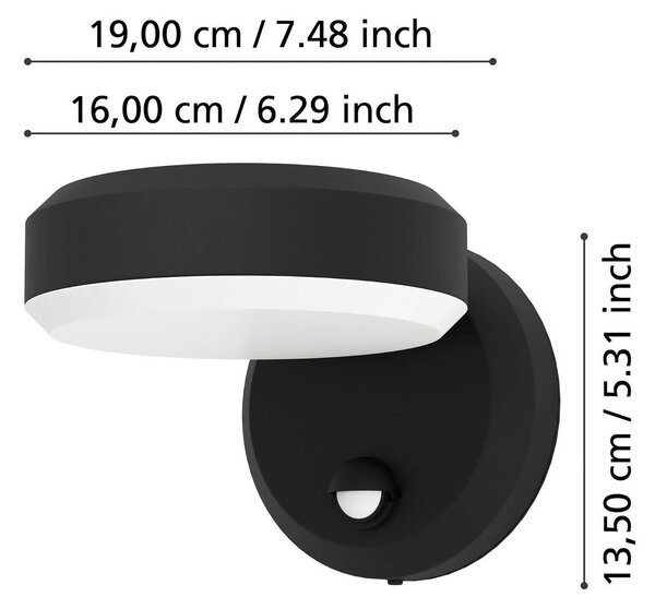 EGLO Venkovní nástěnné svítidlo Fornaci, černá, šířka 16 cm, senzor, Černá, kov, Moderní